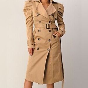 NWT - Women's Puff Sleeve Double Breasted Trench Coat Medium